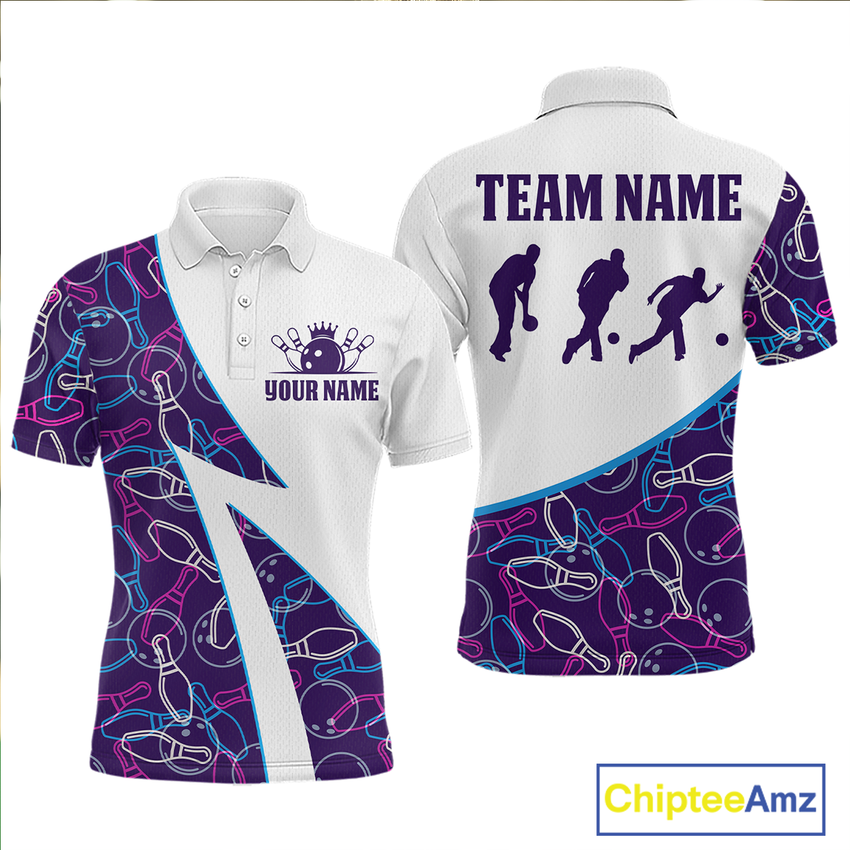 Blue Bowling Custom Men Bowling Shirt Polo & Quarter-Zip Bowling Team Jerseys HNT60