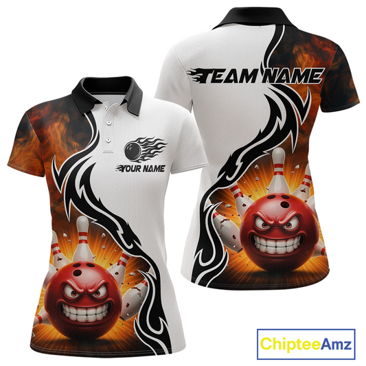 Flaming Angry Bowling Shirts Custom for Men Women Team Bowling Polo Shirts & 1/4 Zip MBL93