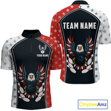 Load image into Gallery viewer, Eagel US Flag Bowling Custom Men Bowling Shirt Polo &amp; Quarter-Zip Bowling Team Jerseys HNT57