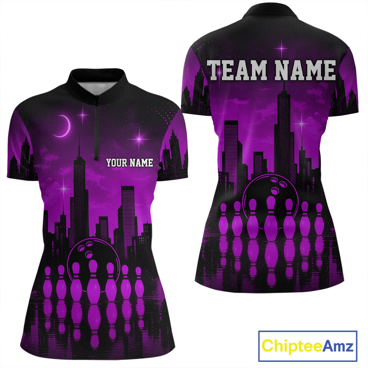 Purple Bowling Custom Women Bowling Shirt Polo & Quarter-Zip Bowling Team Jerseys HNT66