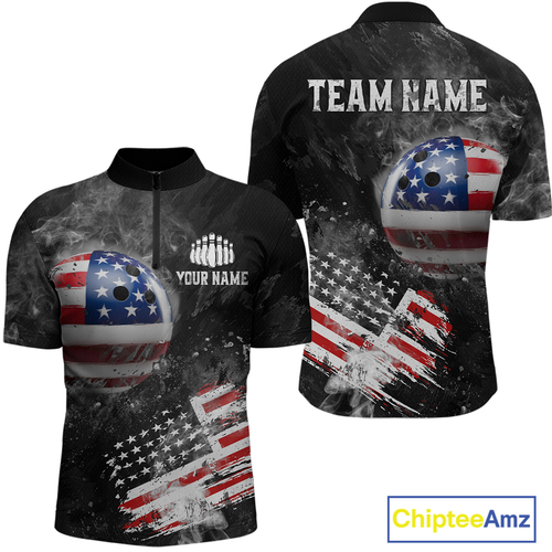 Custom American Flag Bowling Shirts Men Women Team Patriotic Bowling Jersey MBL84