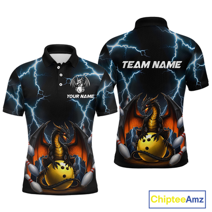 Dragon Thunder Bowling Custom Men Bowling Shirt Polo & Quarter-Zip Bowling Team Jerseys HNT55