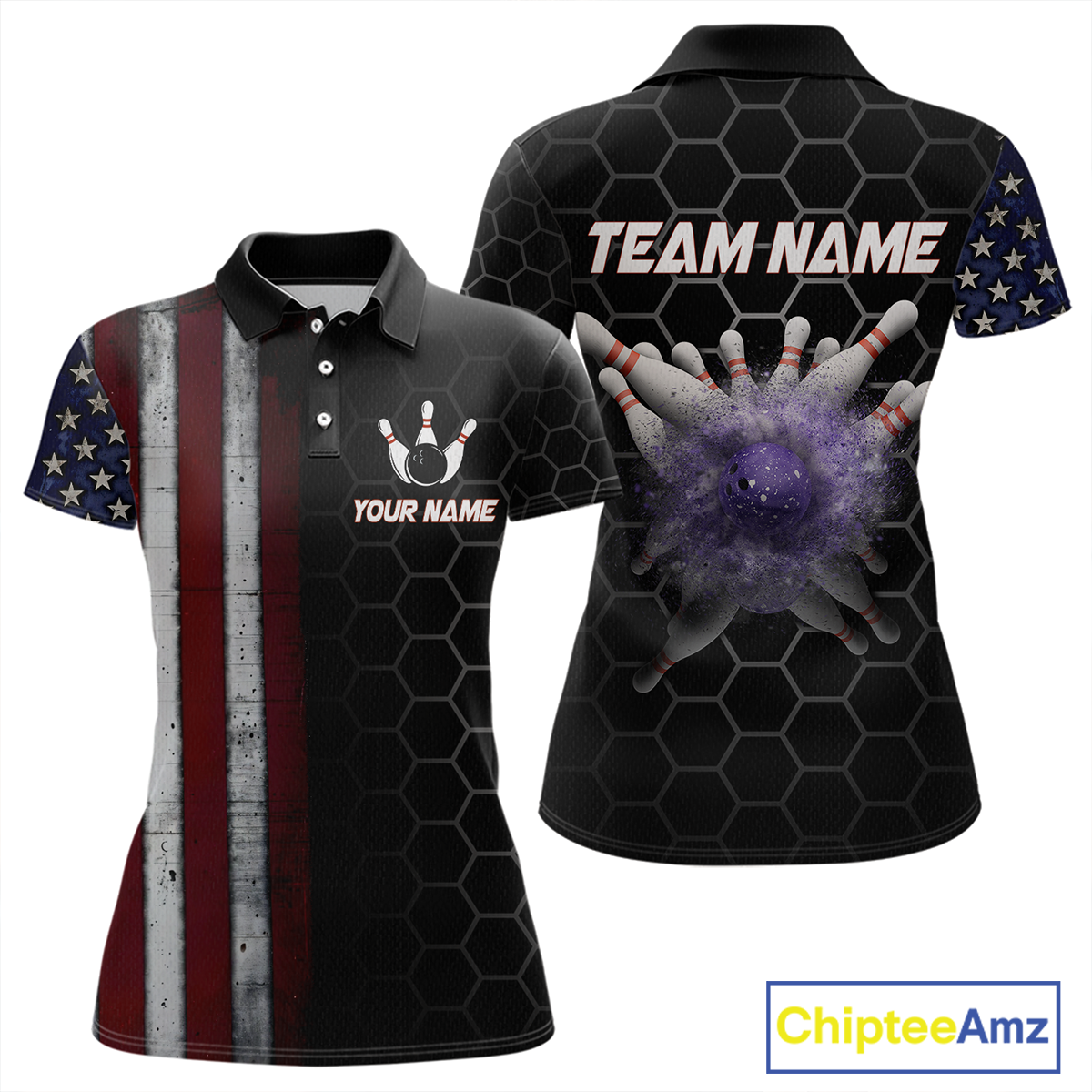 Custom American Bowling Polo Shirt Patriotic Bowling Jersey for Men Women QZT683