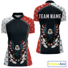 Load image into Gallery viewer, Eagel US Flag Bowling Custom Women Bowling Shirt Polo &amp; Quarter-Zip Bowling Team Jerseys HNT57