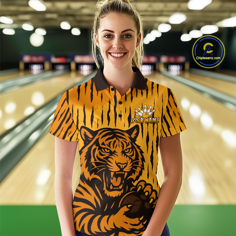 Tiger Bowling Shirts for Team Women Men Custom Bowling Jersey Polo & Quarter Zip Shirt MBL187