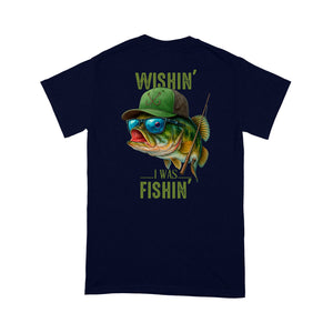 Funny Fishing Shirt Wishin' I Was Fishin Custom Name funny Bass fishing T-Shirt D03 NQS9898