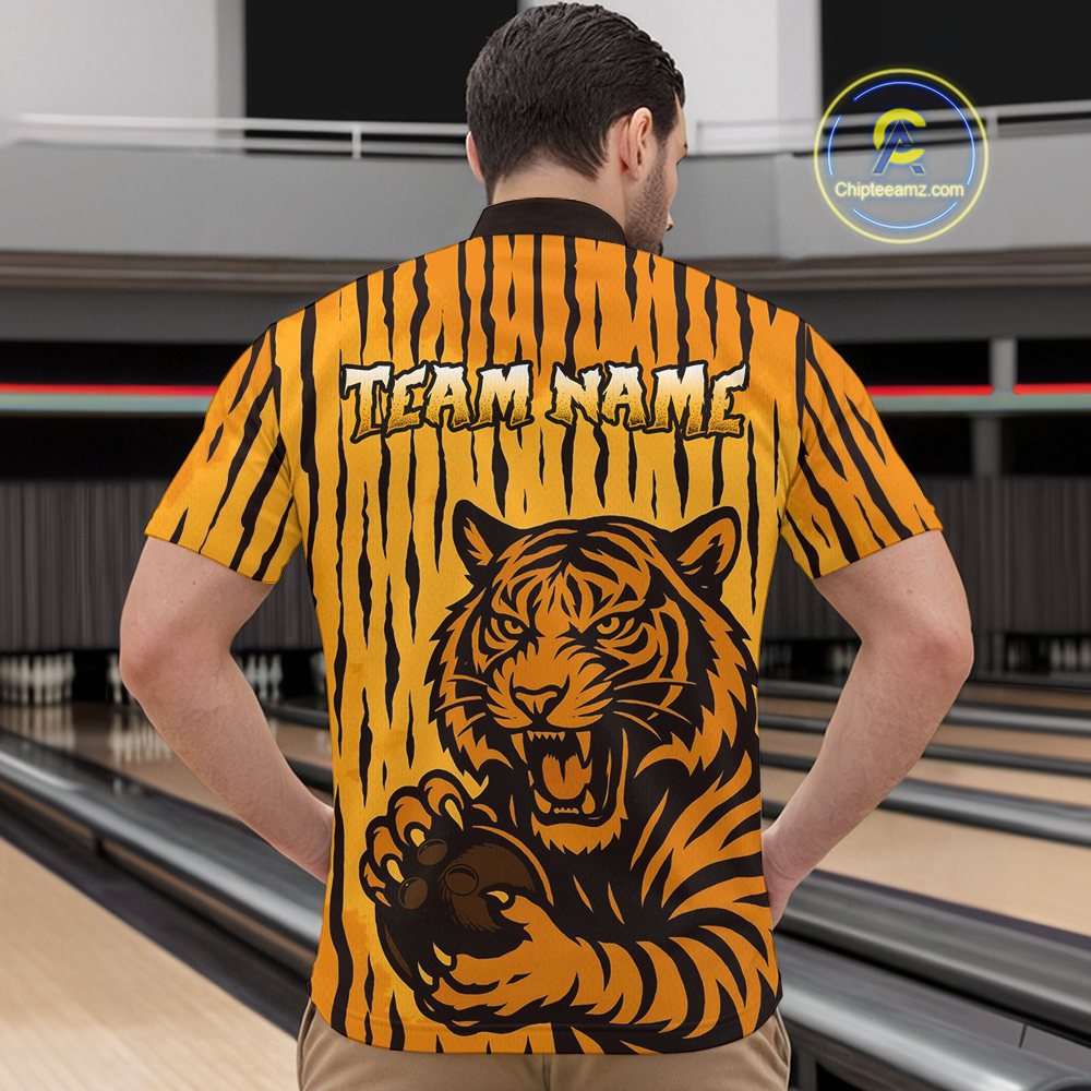 Tiger Bowling Shirts for Team Women Men Custom Bowling Jersey Polo & Quarter Zip Shirt MBL187