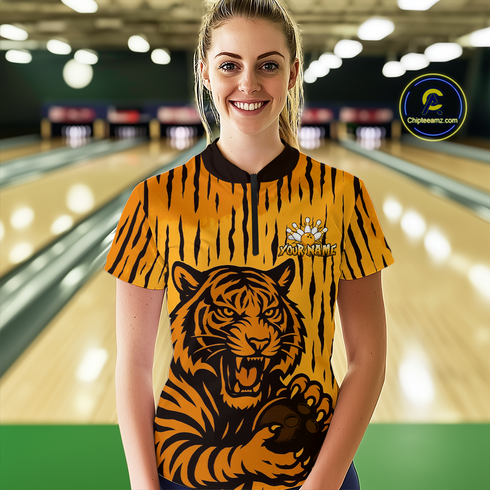 Tiger Bowling Shirts for Team Women Men Custom Bowling Jersey Polo & Quarter Zip Shirt MBL187