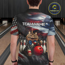Load image into Gallery viewer, American Flag Funny Cat Bowling Shirt for Men Custom Bowling League Jersey Polo &amp; 1/4 Zip Shirt QZT807