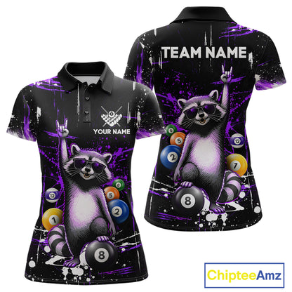 Custom Purple Funny Raccoon Billiard Shirt for Women 8 Ball Pool Billiard Jersey Polo & 1/4-Zip BHT5
