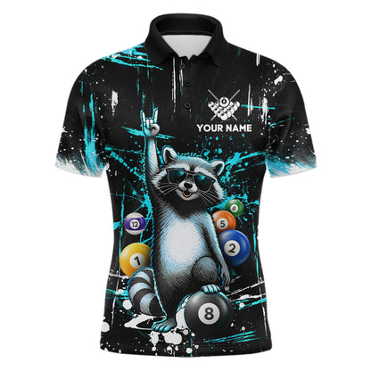 Custom Turquoise Funny Raccoon Billiard Shirt for Men 8 Ball Pool Billiard Jersey Polo & 1/4-Zip BHT5