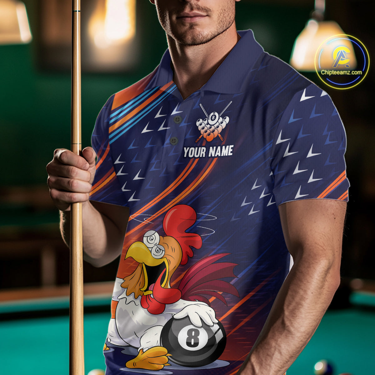 Funny Chicken Billiard Team Shirts for Men Custom 8 Ball Billiard Jersey Pool Shirt Polo & 1/4-Zip BHT6