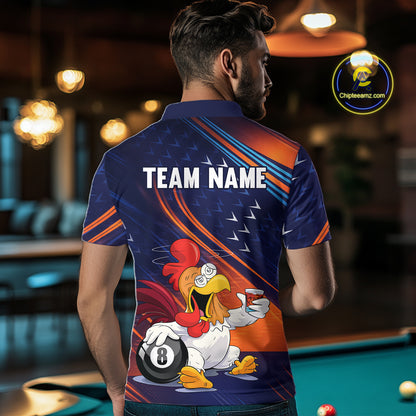 Funny Chicken Billiard Team Shirts for Men Custom 8 Ball Billiard Jersey Pool Shirt Polo & 1/4-Zip BHT6