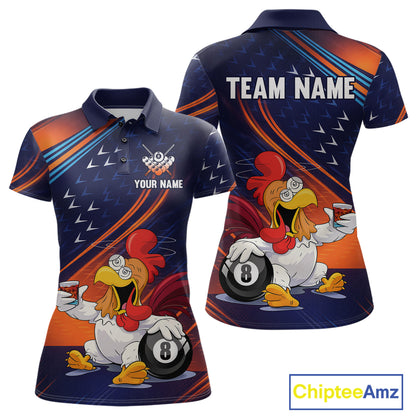 Funny Chicken Billiard Shirts for Women Custom 8 Ball Billiard Jersey Pool Shirt Polo & 1/4-Zip BHT6