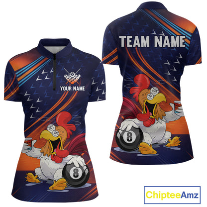 Funny Chicken Billiard Shirts for Women Custom 8 Ball Billiard Jersey Pool Shirt Polo & 1/4-Zip BHT6