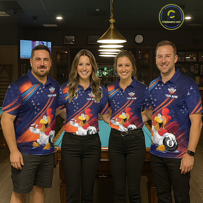 Funny Chicken Billiard Team Shirts for Men Custom 8 Ball Billiard Jersey Pool Shirt Polo & 1/4-Zip BHT6