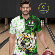Load image into Gallery viewer, Custom Green Funny Duck Bowling Team Shirt for Men Lucky Clover St Patrick Day Bowling League Outfit QZT861