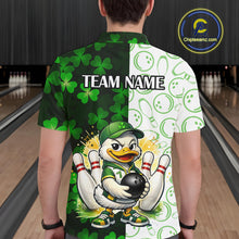 Load image into Gallery viewer, Custom Green Funny Duck Bowling Team Shirt for Men Lucky Clover St Patrick Day Bowling League Outfit QZT861