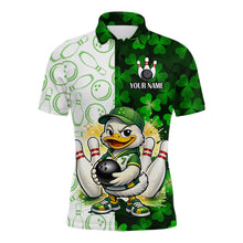 Load image into Gallery viewer, Custom Green Funny Duck Bowling Team Shirt for Men Lucky Clover St Patrick Day Bowling League Outfit QZT861