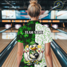 Load image into Gallery viewer, Custom Green Funny Duck Bowling Shirt for Women Lucky Clover St Patrick Day Bowling League QZT861