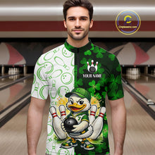 Load image into Gallery viewer, Custom Green Funny Duck Bowling Team Shirt for Men Lucky Clover St Patrick Day Bowling League Outfit QZT861