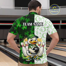 Load image into Gallery viewer, Custom Green Funny Duck Bowling Team Shirt for Men Lucky Clover St Patrick Day Bowling League Outfit QZT861