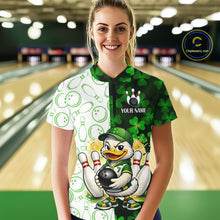 Load image into Gallery viewer, Custom Green Funny Duck Bowling Shirt for Women Lucky Clover St Patrick Day Bowling League QZT861