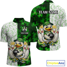 Load image into Gallery viewer, Custom Green Funny Duck Bowling Team Shirt for Men Lucky Clover St Patrick Day Bowling League Outfit QZT861