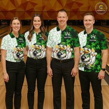 Load image into Gallery viewer, Custom Green Funny Duck Bowling Team Shirt for Men Lucky Clover St Patrick Day Bowling League Outfit QZT861