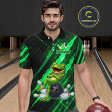 Load image into Gallery viewer, Custom Green Funny Frog Bowling Shirt for Men Bowling Jersey Polo &amp; 1/4 Zip Bowling Outfit QZT1026