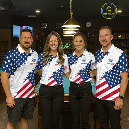 Custom American Flag White Eagle Billiards Shirt for Women 8 Ball Pool Team Jersey Billiard Outfit BHT103