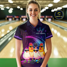 Load image into Gallery viewer, Neon Funny Family of Four Chicken Bowling Team Shirt for Women Bowling League Jersey QZT787