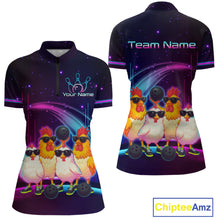 Load image into Gallery viewer, Neon Funny Family of Four Chicken Bowling Team Shirt for Women Bowling League Jersey QZT787