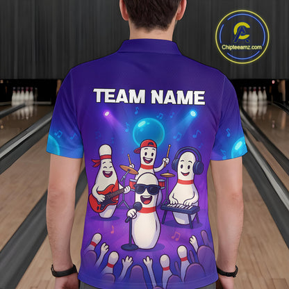 Custom Funny Bowling Pins Music Shirt Neon Bowling Jersey for Men Polo & 1/4 Zip Bowling Outfit QZT788