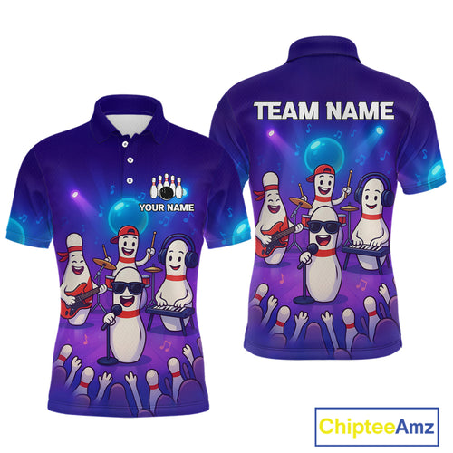 Custom Funny Bowling Pins Music Shirt Neon Bowling Jersey for Men Polo & 1/4 Zip Bowling Outfit QZT788