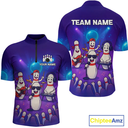 Custom Funny Bowling Pins Music Shirt Neon Bowling Jersey for Men Polo & 1/4 Zip Bowling Outfit QZT788