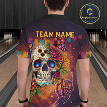 Load image into Gallery viewer, Custom Funny Sugar Skull Bowling Shirt for Men Bowling Team Jersey Polo &amp; Quarter-Zip Bowling Outfit  QZT909