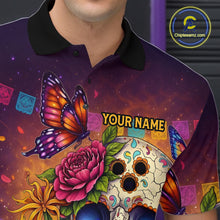 Load image into Gallery viewer, Custom Funny Sugar Skull Bowling Shirt for Men Bowling Team Jersey Polo &amp; Quarter-Zip Bowling Outfit  QZT909