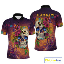 Load image into Gallery viewer, Custom Funny Sugar Skull Bowling Shirt for Men Bowling Team Jersey Polo &amp; Quarter-Zip Bowling Outfit  QZT909
