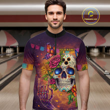 Load image into Gallery viewer, Custom Funny Sugar Skull Bowling Shirt for Men Bowling Team Jersey Polo &amp; Quarter-Zip Bowling Outfit  QZT909