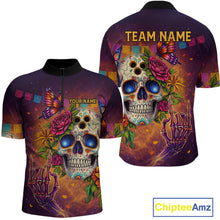 Load image into Gallery viewer, Custom Funny Sugar Skull Bowling Shirt for Men Bowling Team Jersey Polo &amp; Quarter-Zip Bowling Outfit  QZT909