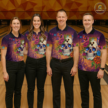 Load image into Gallery viewer, Custom Funny Sugar Skull Bowling Shirt for Men Bowling Team Jersey Polo &amp; Quarter-Zip Bowling Outfit  QZT909