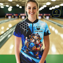 Load image into Gallery viewer, Funny Bulldog Bowling Team Shirt Custom Polo &amp; 1/4 Zip Bowling Jersey for Women Blue Bowling Unisex QZT911