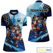 Load image into Gallery viewer, Funny Bulldog Bowling Team Shirt Custom Polo &amp; 1/4 Zip Bowling Jersey for Women Blue Bowling Unisex QZT911