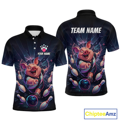 Custom Funny Pig Bowling Shirt for Men Neon Shattered Glass Bowling Team Jersey QZT1210