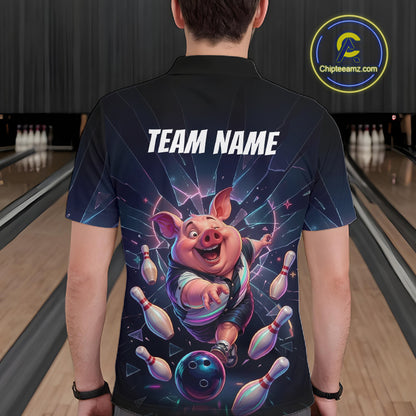 Custom Funny Pig Bowling Shirt for Men Neon Shattered Glass Bowling Team Jersey QZT1210