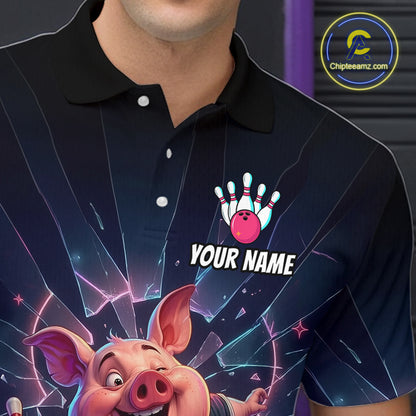 Custom Funny Pig Bowling Shirt for Men Neon Shattered Glass Bowling Team Jersey QZT1210