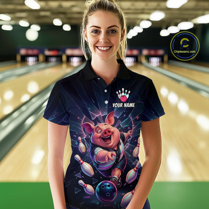 Custom Funny Pig Bowling Shirt for Women Neon Shattered Glass Bowling Team Jersey QZT1210
