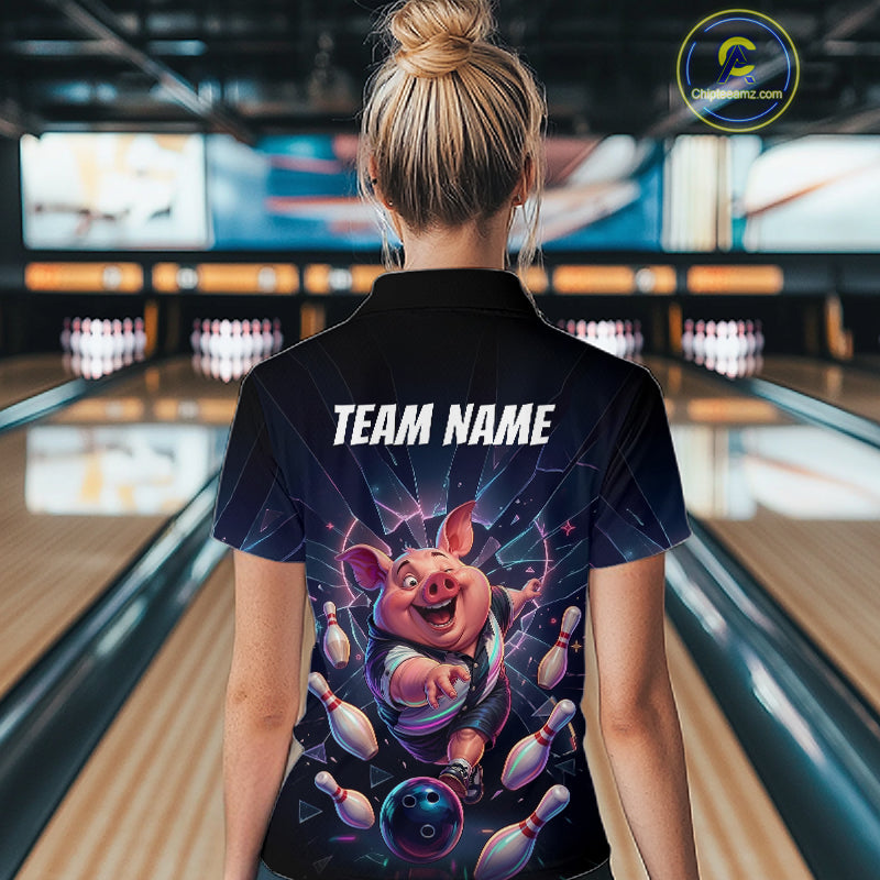 Custom Funny Pig Bowling Shirt for Women Neon Shattered Glass Bowling Team Jersey QZT1210