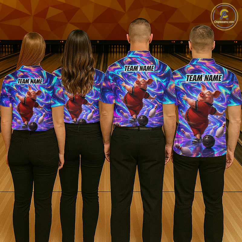 Custom Colorful Swirl Bowling Shirt Funny Pig Bowling Team Jersey for Men QZT1212